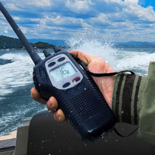 walkie-talkie in fishermans hand